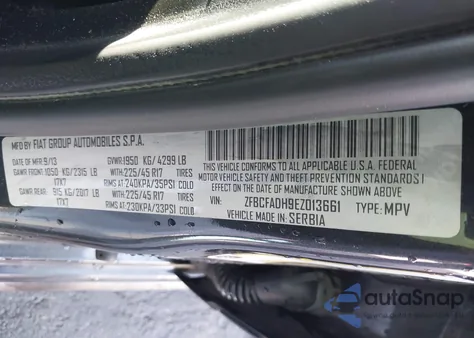 2014 Fiat 500L Trekking from USA, damaged, VIN ZFBCFADH9EZ013661